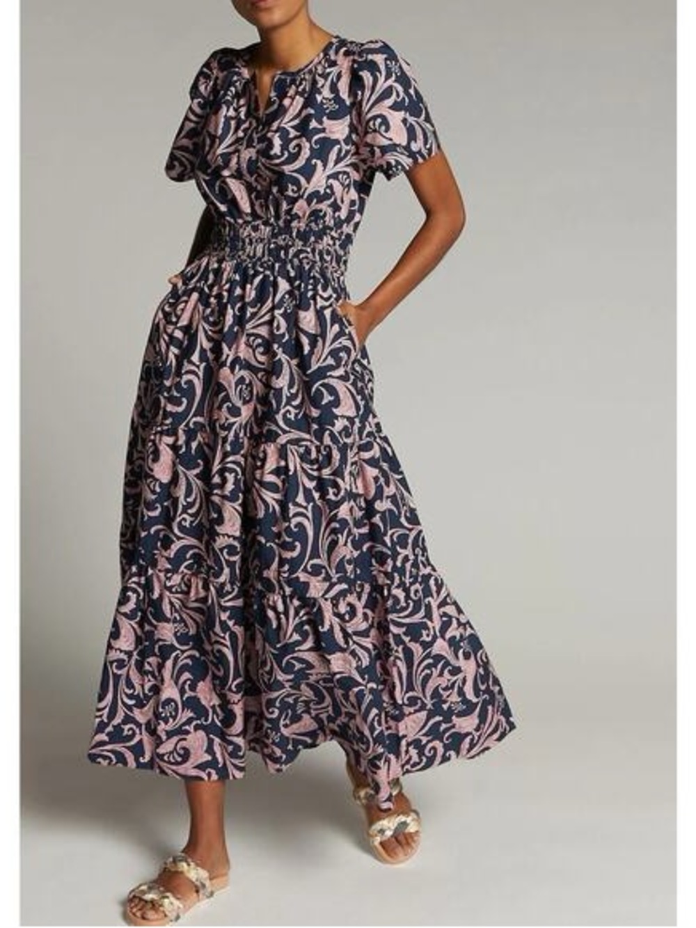 Anthropologie The Somerset Maxi Dress Short Sleeve Purple Pink XS Anthro Swirl